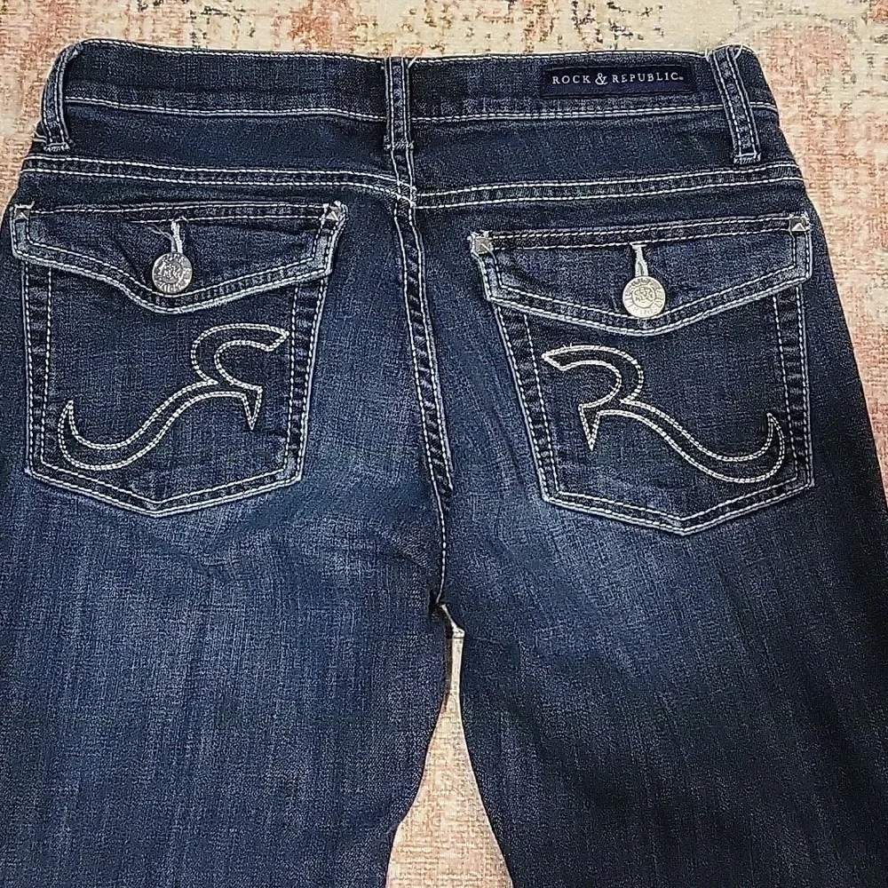 Rock & Republic Kendall Skinny Capri Jeans 6 Dark Blue Wash